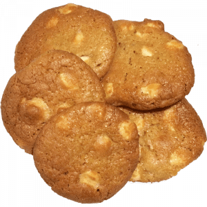 Mini white chocolate macadamia nut cookies