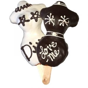 Famous Venus Cookies in white and dark chocolate with custom decoration