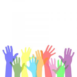 Donations image - Rainbow colored hands reaching up