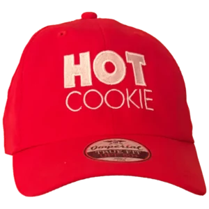 Red baseball cap hot cookie logo