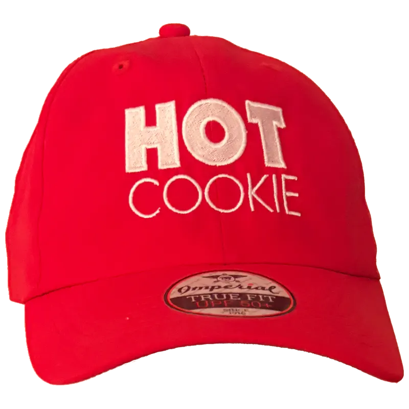 Red baseball cap hot cookie logo